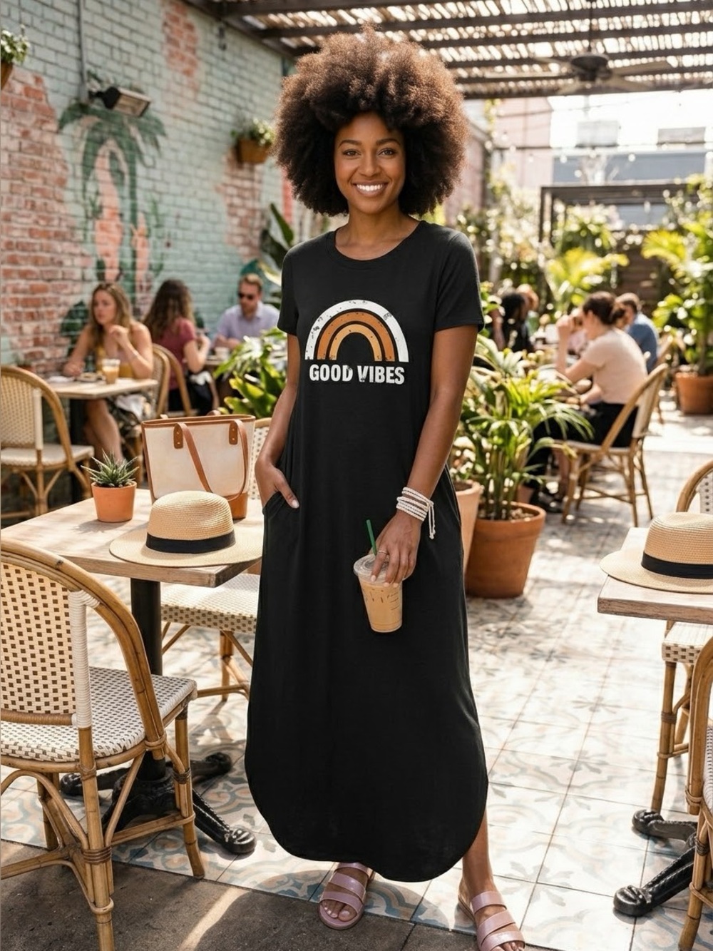 Casual Loose Short Sleeve Long Dress Split Maxi Summer‎ Beach Dress with Pockets